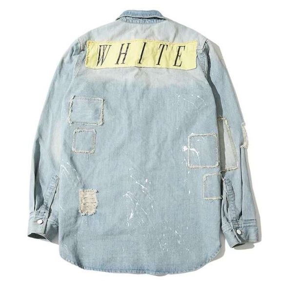 off white distressed denim jacket